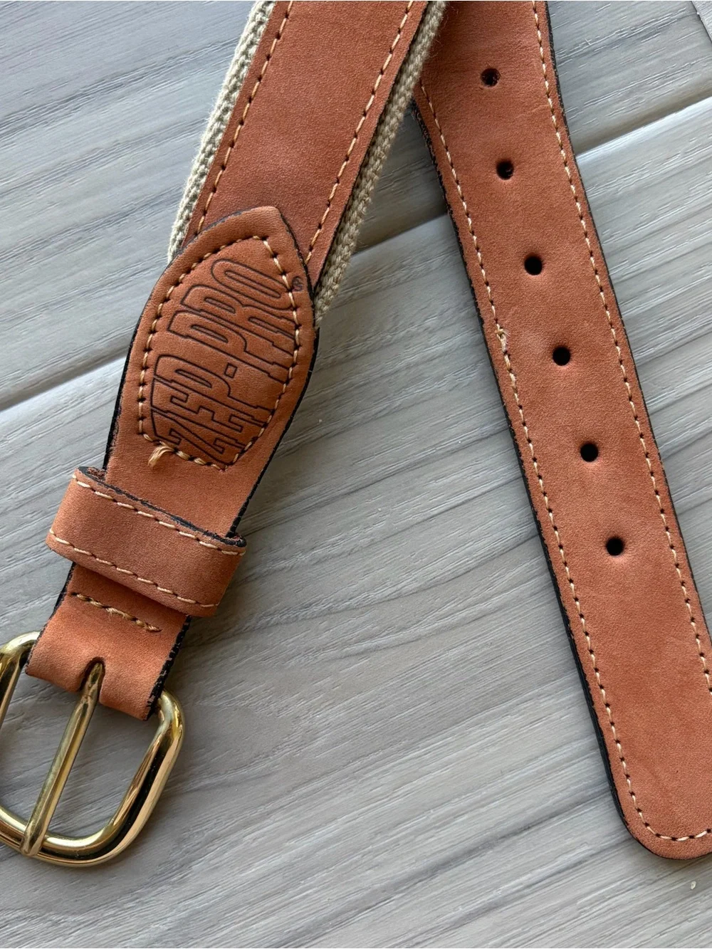 Zep-Pro Embroidery Flag Tan Leather Belt